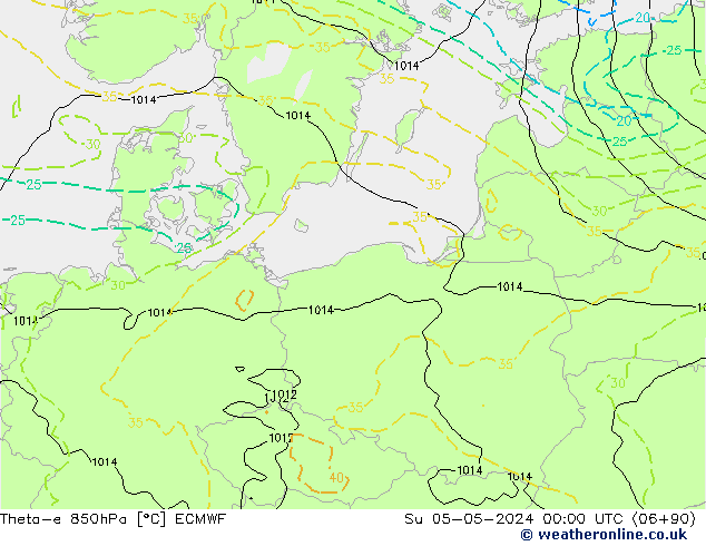 Theta-e 850hPa ECMWF dim 05.05.2024 00 UTC