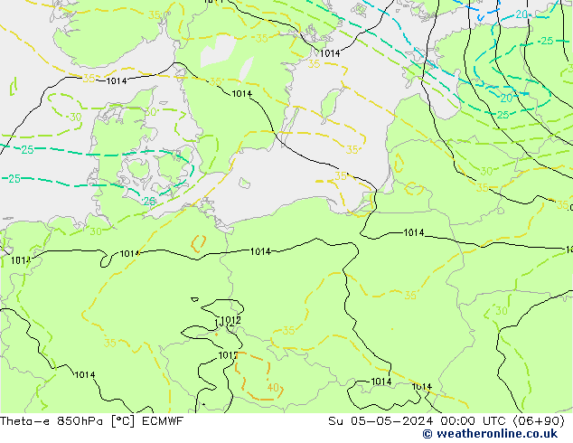 Theta-e 850hPa ECMWF Su 05.05.2024 00 UTC