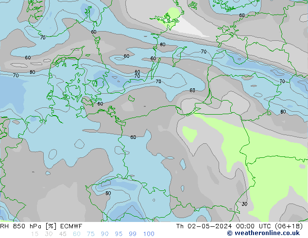 RH 850 hPa ECMWF Qui 02.05.2024 00 UTC