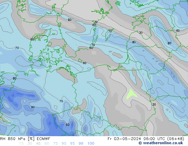 RH 850 hPa ECMWF Fr 03.05.2024 06 UTC