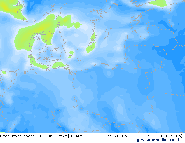 Deep layer shear (0-1km) ECMWF wo 01.05.2024 12 UTC