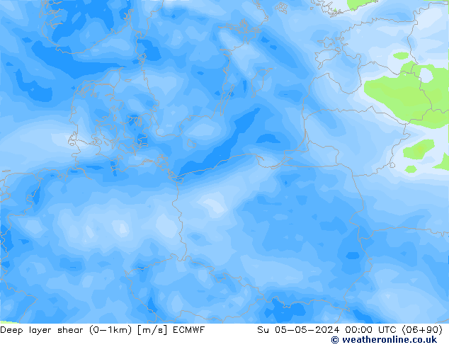 Deep layer shear (0-1km) ECMWF Su 05.05.2024 00 UTC