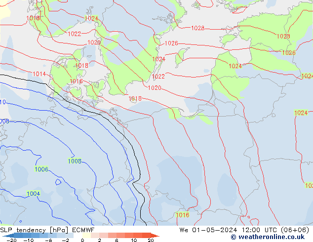 Druktendens (+/-) ECMWF wo 01.05.2024 12 UTC