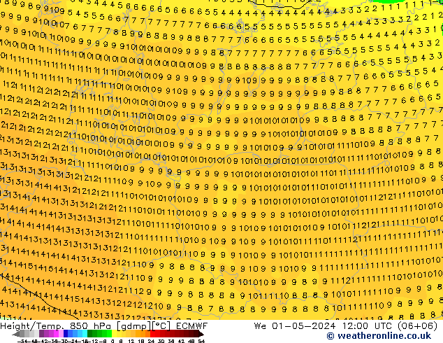 Z500/Rain (+SLP)/Z850 ECMWF mer 01.05.2024 12 UTC