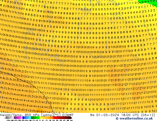 Z500/Yağmur (+YB)/Z850 ECMWF Çar 01.05.2024 18 UTC