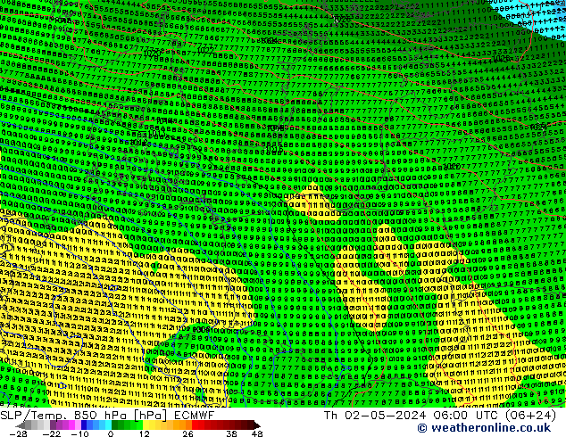 SLP/Temp. 850 hPa ECMWF Th 02.05.2024 06 UTC