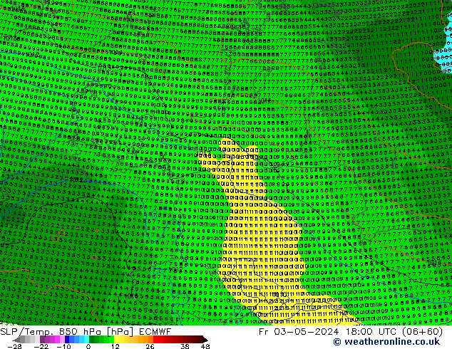 SLP/Temp. 850 hPa ECMWF vr 03.05.2024 18 UTC