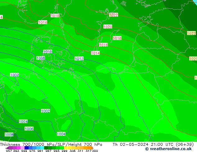 700-1000 hPa Kalınlığı ECMWF Per 02.05.2024 21 UTC