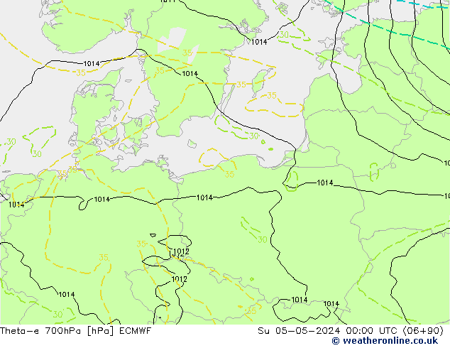 Theta-e 700hPa ECMWF nie. 05.05.2024 00 UTC