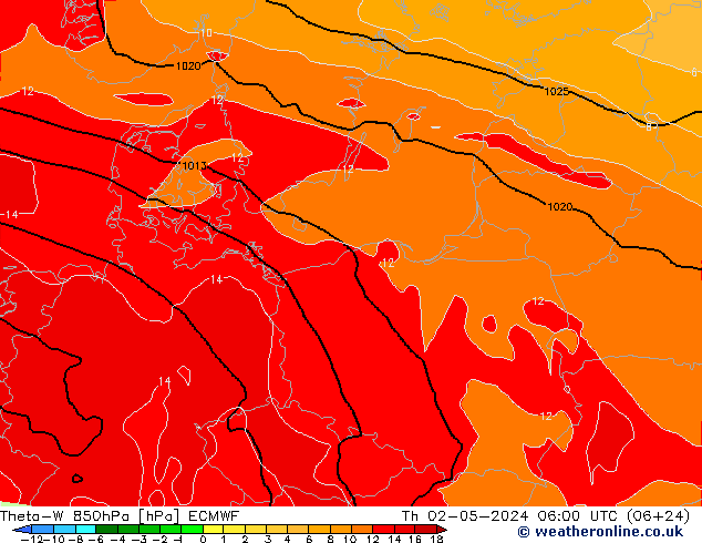 Theta-W 850hPa ECMWF Th 02.05.2024 06 UTC