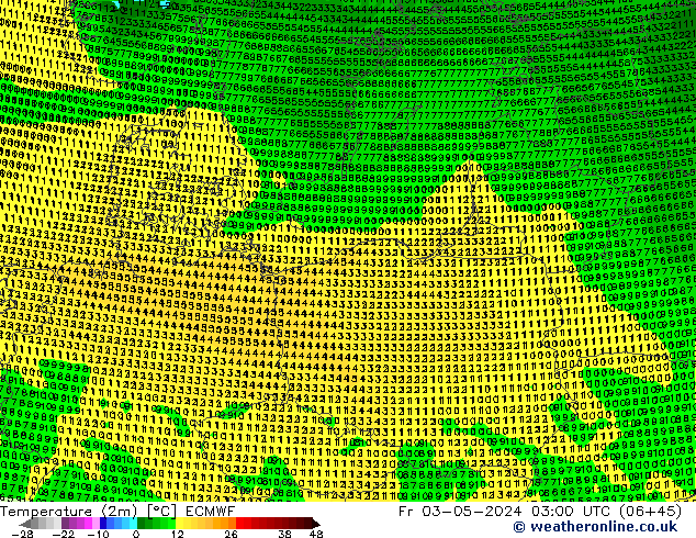 Temperature (2m) ECMWF Fr 03.05.2024 03 UTC