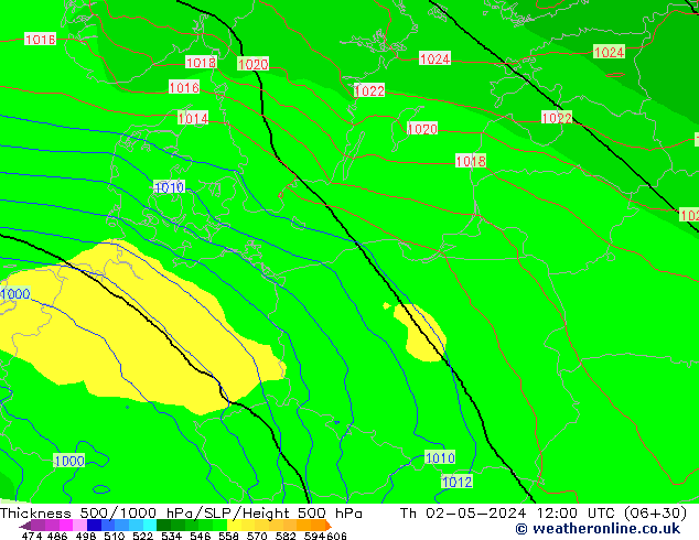 Thck 500-1000hPa ECMWF Qui 02.05.2024 12 UTC