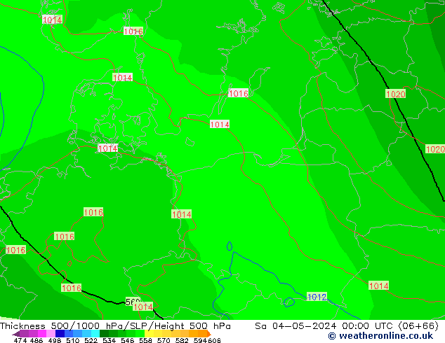 Schichtdicke 500-1000 hPa ECMWF Sa 04.05.2024 00 UTC