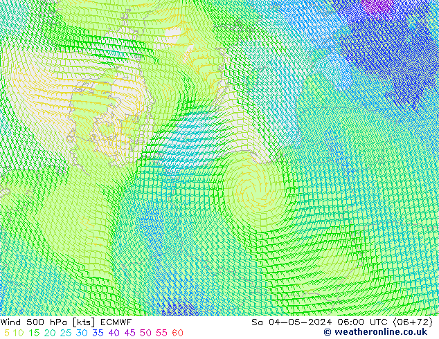 ветер 500 гПа ECMWF сб 04.05.2024 06 UTC