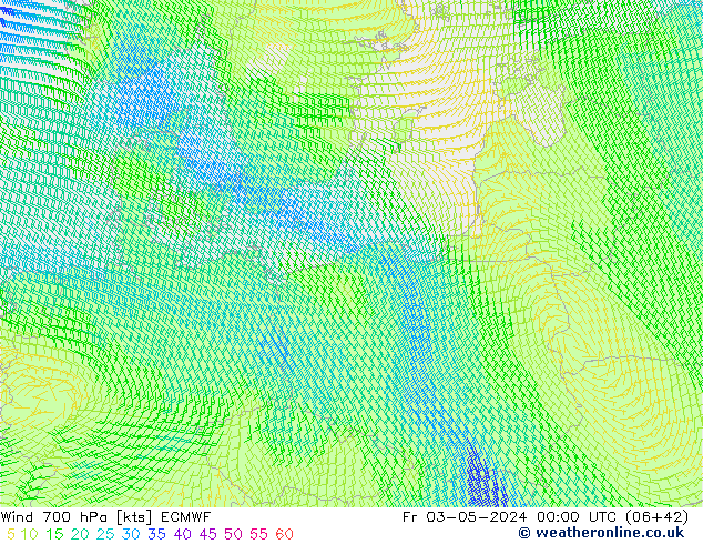 Wind 700 hPa ECMWF Fr 03.05.2024 00 UTC