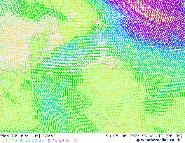 Viento 700 hPa ECMWF dom 05.05.2024 00 UTC