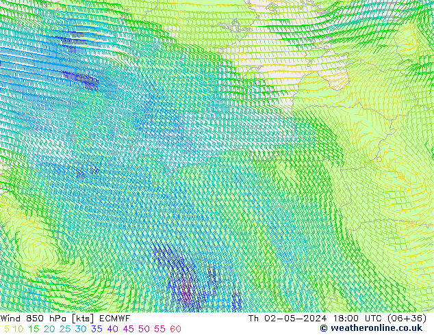 Rüzgar 850 hPa ECMWF Per 02.05.2024 18 UTC