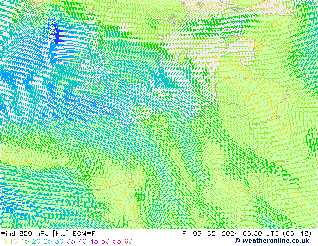 Vento 850 hPa ECMWF Sex 03.05.2024 06 UTC