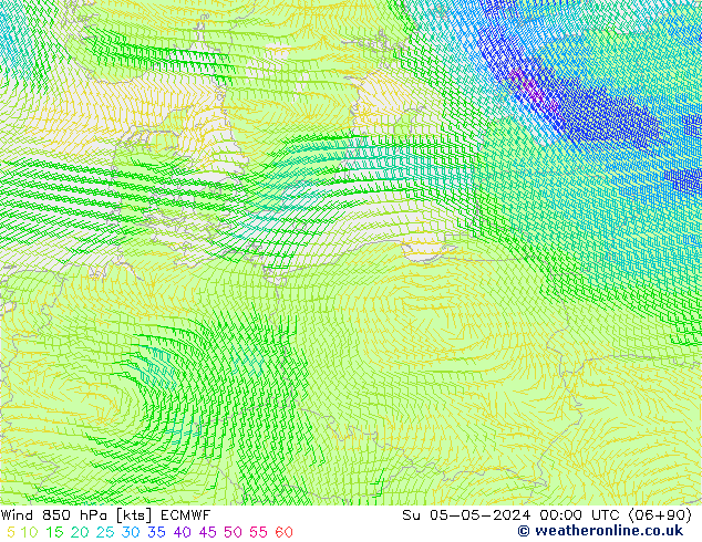 Wind 850 hPa ECMWF Su 05.05.2024 00 UTC