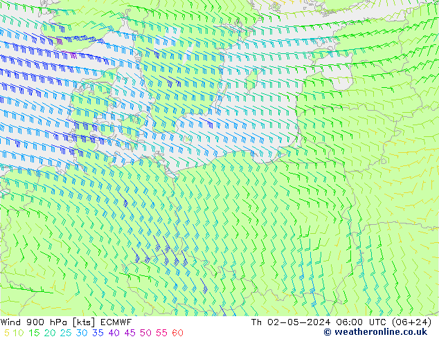 Rüzgar 900 hPa ECMWF Per 02.05.2024 06 UTC