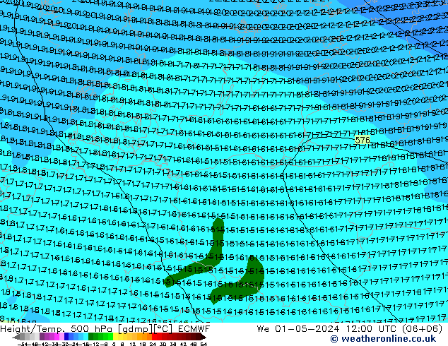 Z500/Rain (+SLP)/Z850 ECMWF mer 01.05.2024 12 UTC