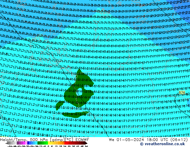 Z500/Yağmur (+YB)/Z850 ECMWF Çar 01.05.2024 18 UTC