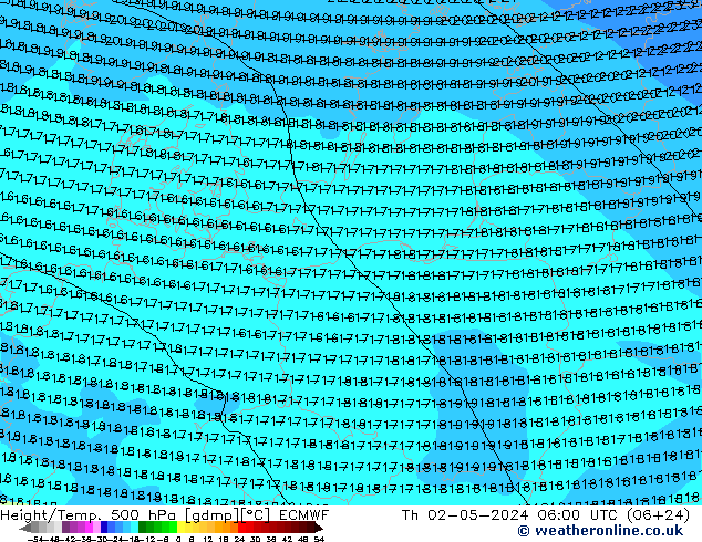 Z500/Rain (+SLP)/Z850 ECMWF Čt 02.05.2024 06 UTC