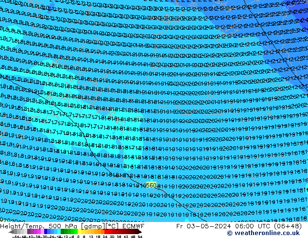 Height/Temp. 500 hPa ECMWF Fr 03.05.2024 06 UTC