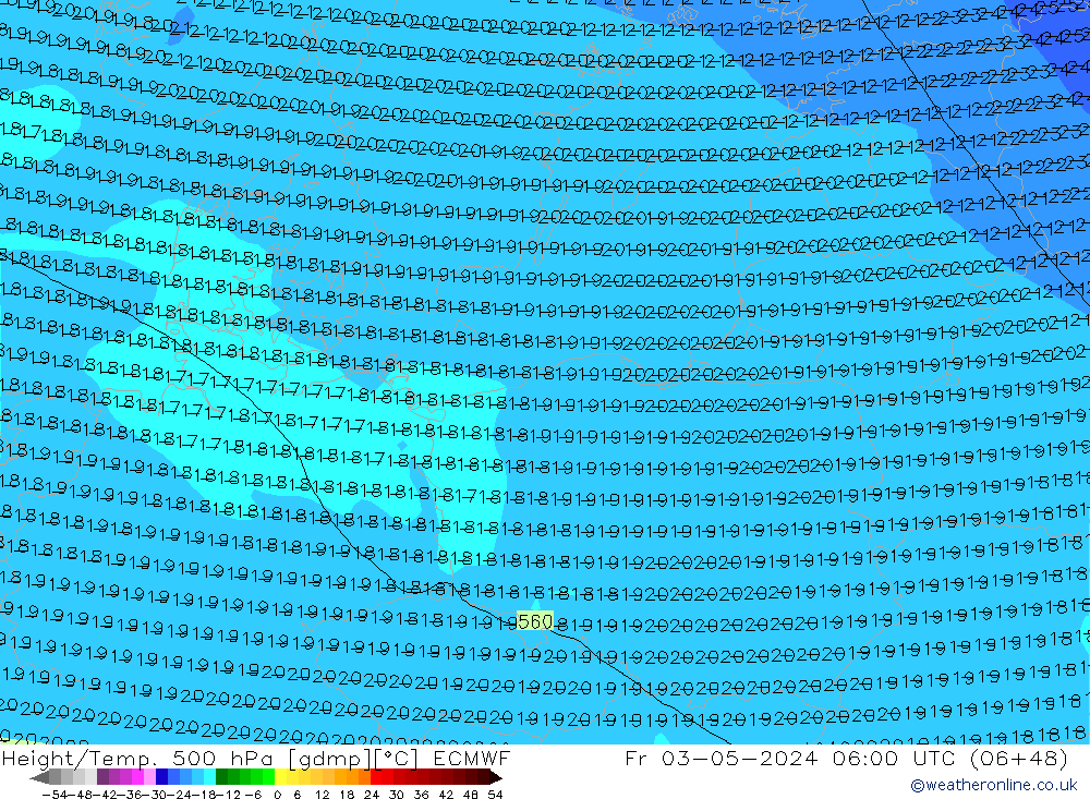 Height/Temp. 500 hPa ECMWF Fr 03.05.2024 06 UTC