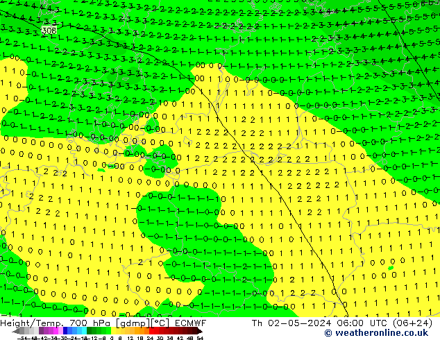 Yükseklik/Sıc. 700 hPa ECMWF Per 02.05.2024 06 UTC