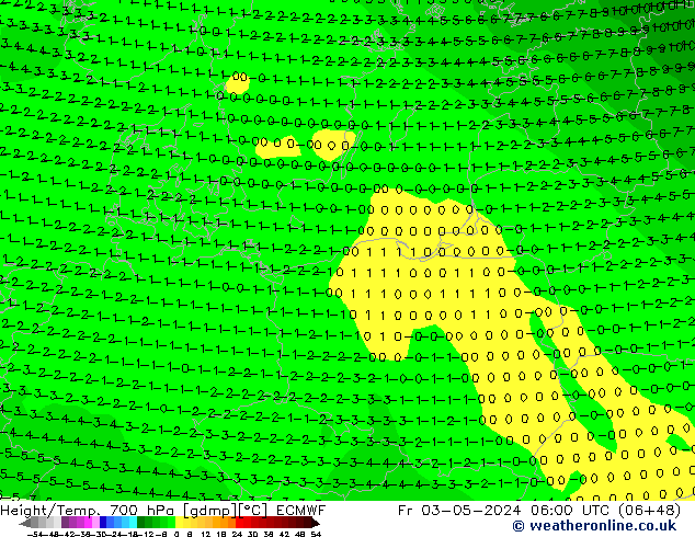 Height/Temp. 700 hPa ECMWF Fr 03.05.2024 06 UTC