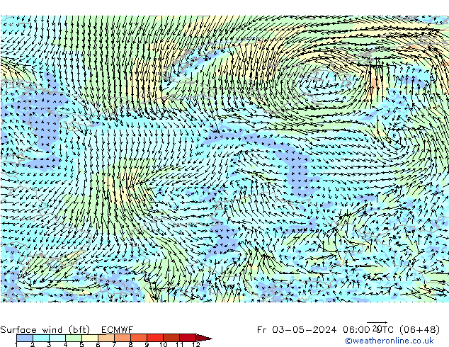 Surface wind (bft) ECMWF Fr 03.05.2024 06 UTC