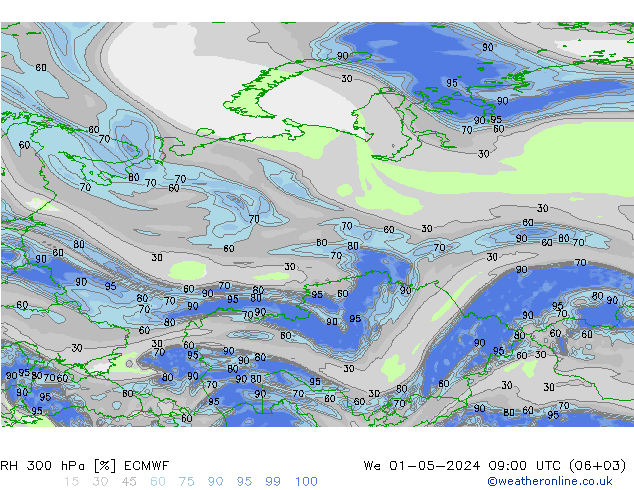 RH 300 hPa ECMWF St 01.05.2024 09 UTC