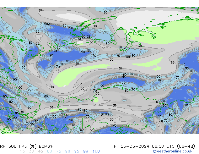 RH 300 hPa ECMWF Fr 03.05.2024 06 UTC