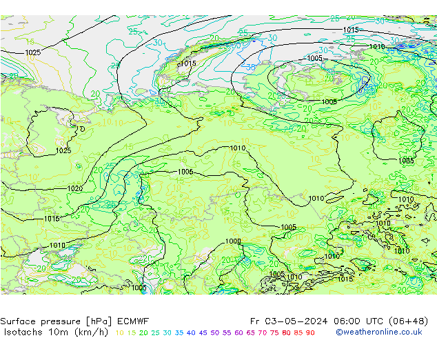 Isotachs (kph) ECMWF Fr 03.05.2024 06 UTC