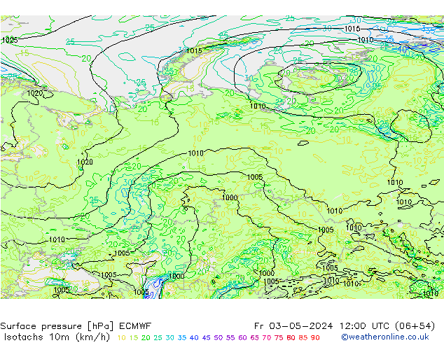 Isotachs (kph) ECMWF Fr 03.05.2024 12 UTC