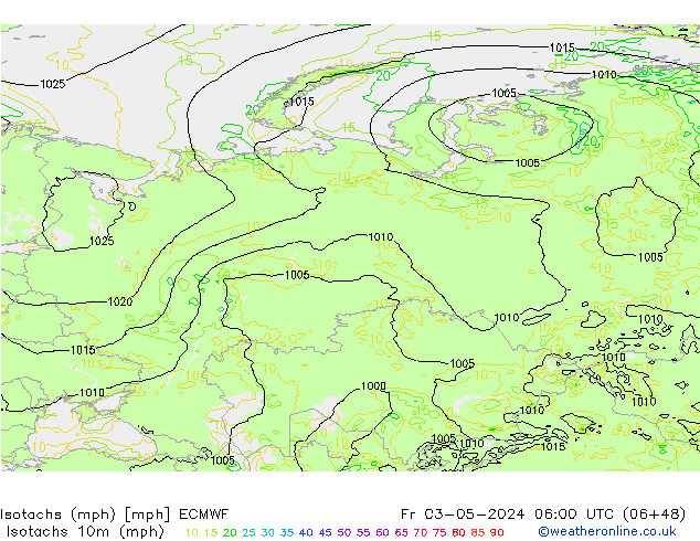 Isotachs (mph) ECMWF Fr 03.05.2024 06 UTC