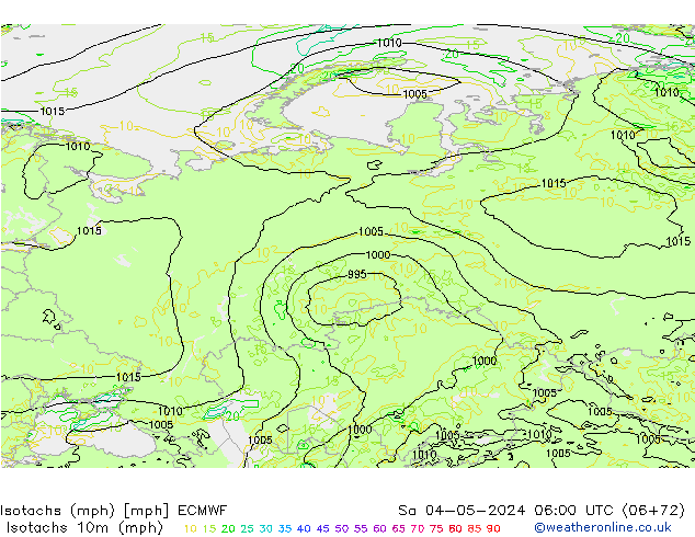 Isotachs (mph) ECMWF Sáb 04.05.2024 06 UTC