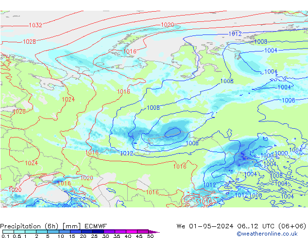 Z500/Rain (+SLP)/Z850 ECMWF ср 01.05.2024 12 UTC