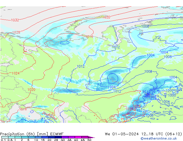 Z500/Yağmur (+YB)/Z850 ECMWF Çar 01.05.2024 18 UTC