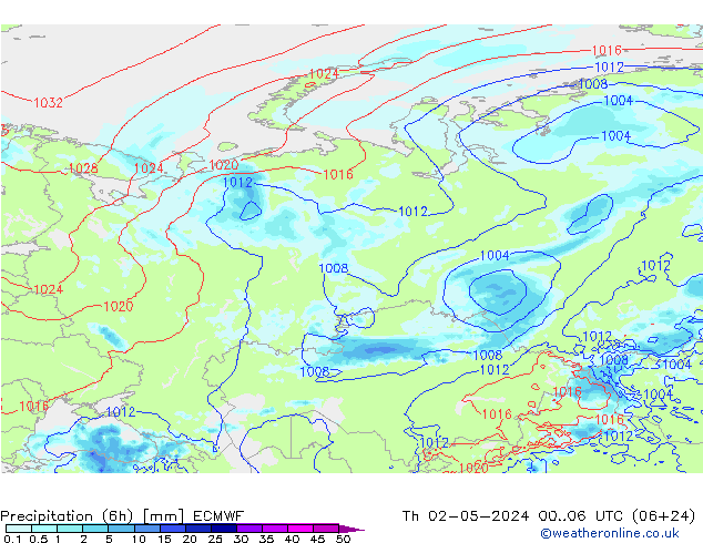 Precipitation (6h) ECMWF Th 02.05.2024 06 UTC