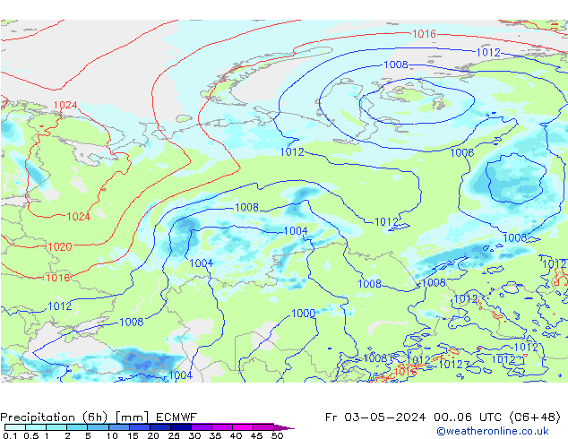 Precipitation (6h) ECMWF Fr 03.05.2024 06 UTC