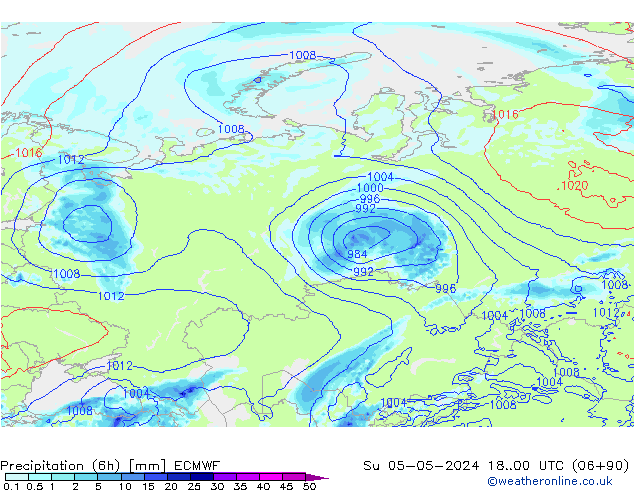 осадки (6h) ECMWF Вс 05.05.2024 00 UTC