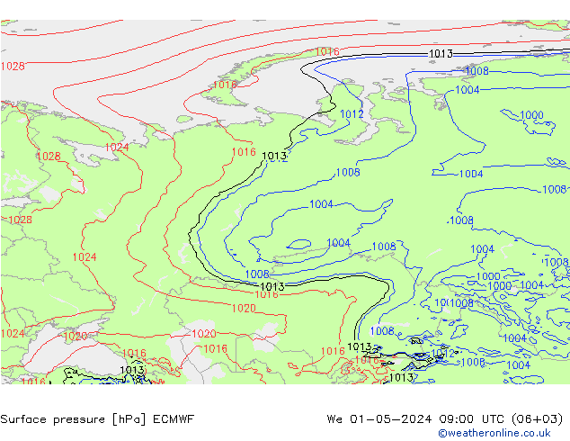 Luchtdruk (Grond) ECMWF wo 01.05.2024 09 UTC