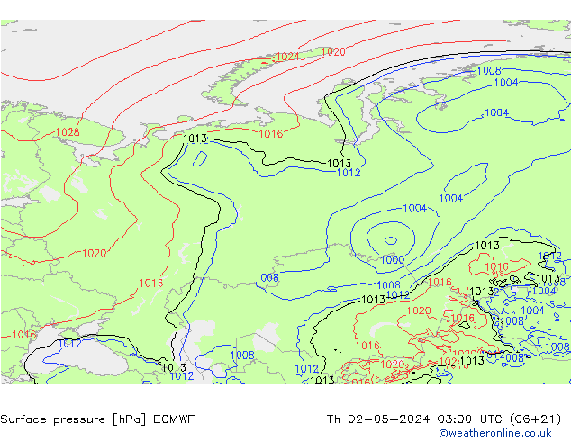 Atmosférický tlak ECMWF Čt 02.05.2024 03 UTC