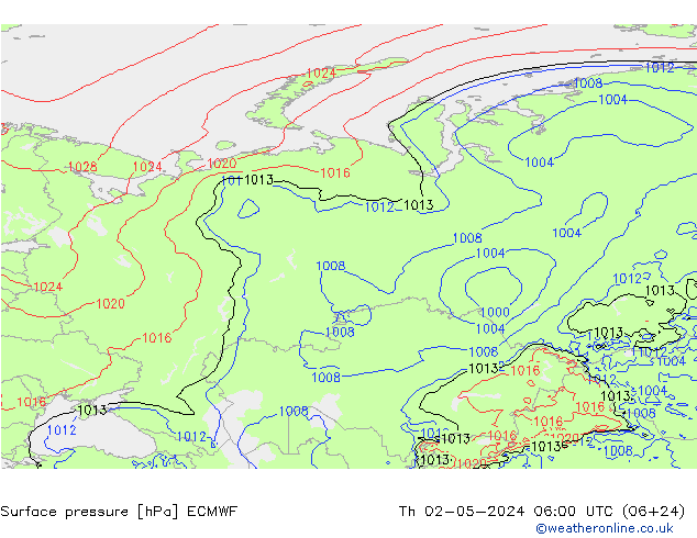 Surface pressure ECMWF Th 02.05.2024 06 UTC