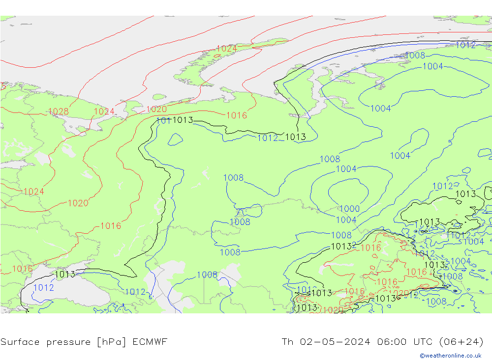 Surface pressure ECMWF Th 02.05.2024 06 UTC