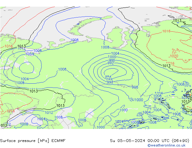 Atmosférický tlak ECMWF Ne 05.05.2024 00 UTC