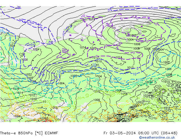 Theta-e 850hPa ECMWF Fr 03.05.2024 06 UTC