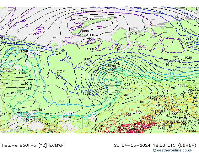 Theta-e 850hPa ECMWF Sáb 04.05.2024 18 UTC